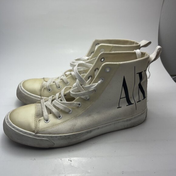 Armani Exchange (AX) Icon Logo High Top Canvas Sneakers Men Size 9 White READ - Picture 3 of 12